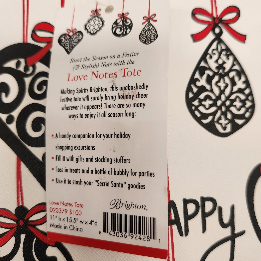 Brighton Love Notes Tote - Black, White, Red Ornament Design Tote NWT - Picture 3 of 9